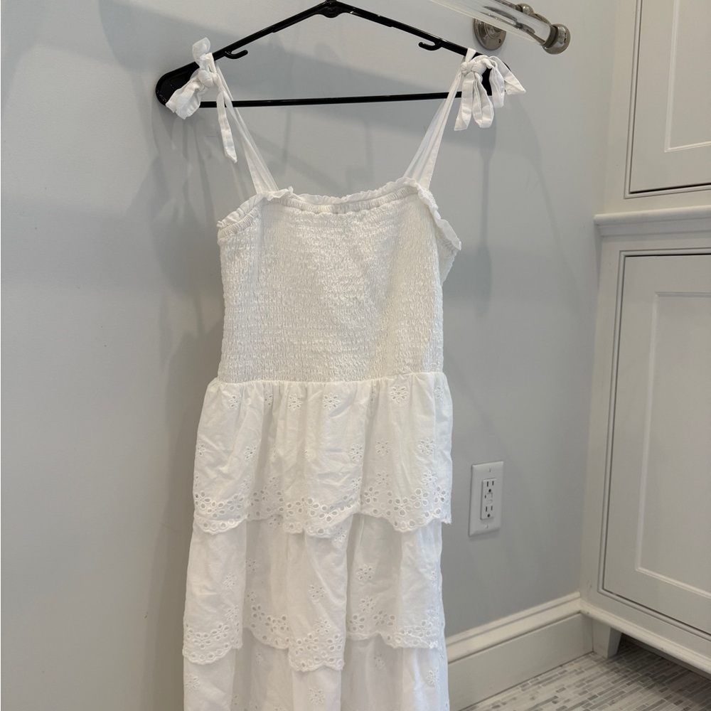 American Eagle Outfitters White Eyelet Smocked Mini Dress